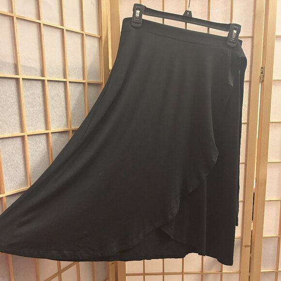 Y2K Living Doll Black Faux Wrap Tie Waist Skirt Flowy Knee Length Size M Juniors - Picture 1 of 6